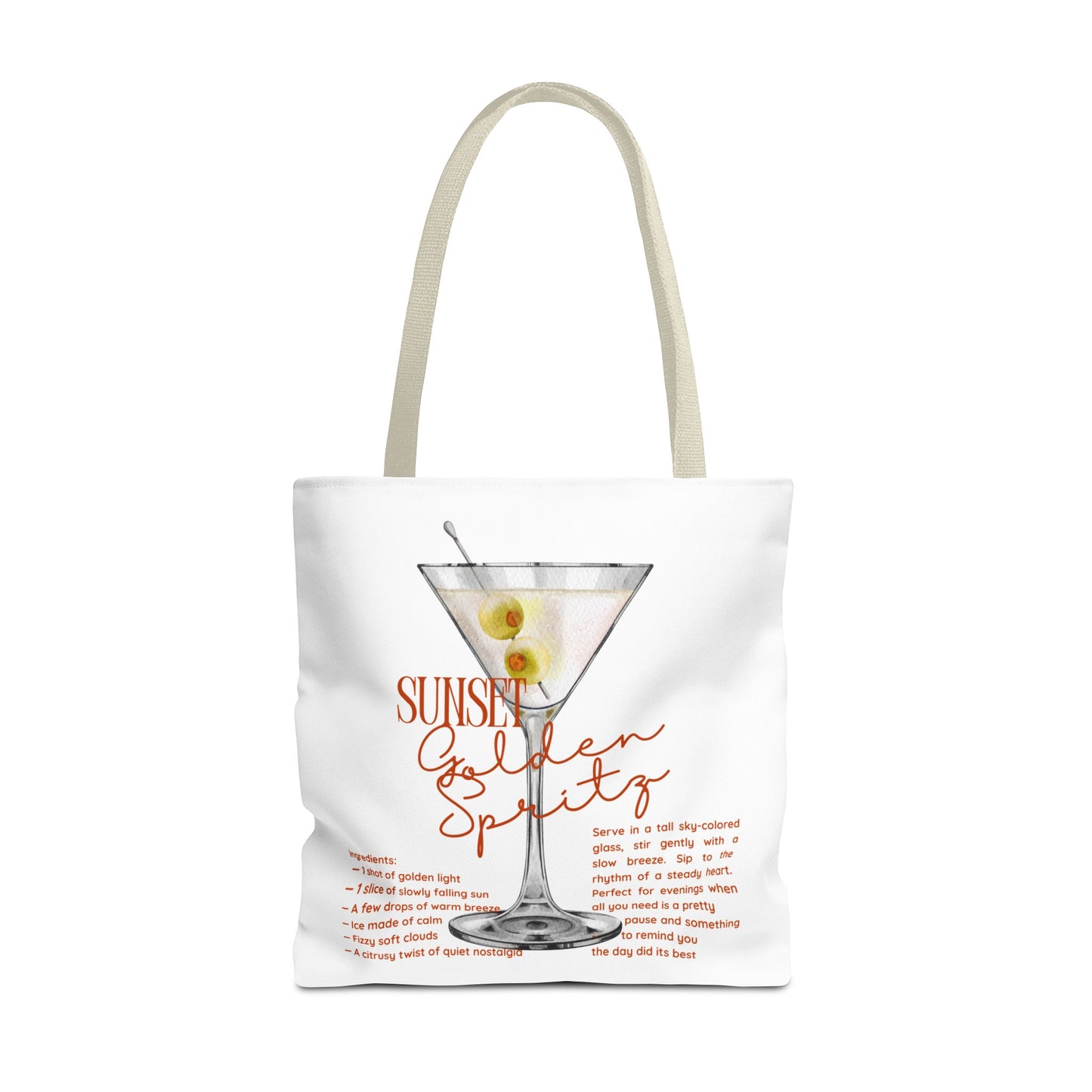 Sunset Golden Spirits Tote Bag, Cocktail Lover Gift, Canvas Bag for Beach, Party, or Everyday Use, Fun Summer Accessory, Travel Tote