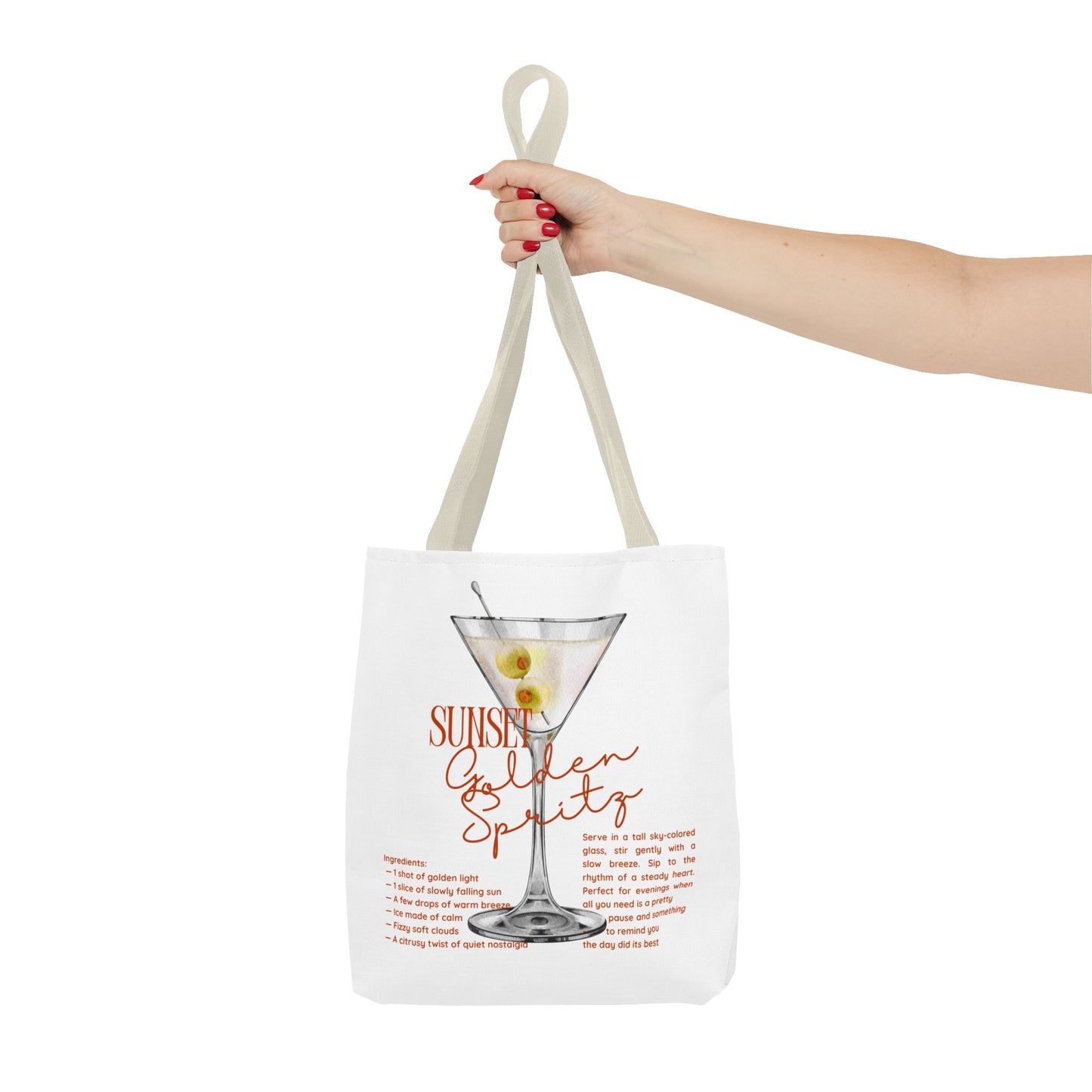 Sunset Golden Spirits Tote Bag, Cocktail Lover Gift, Canvas Bag for Beach, Party, or Everyday Use, Fun Summer Accessory, Travel Tote