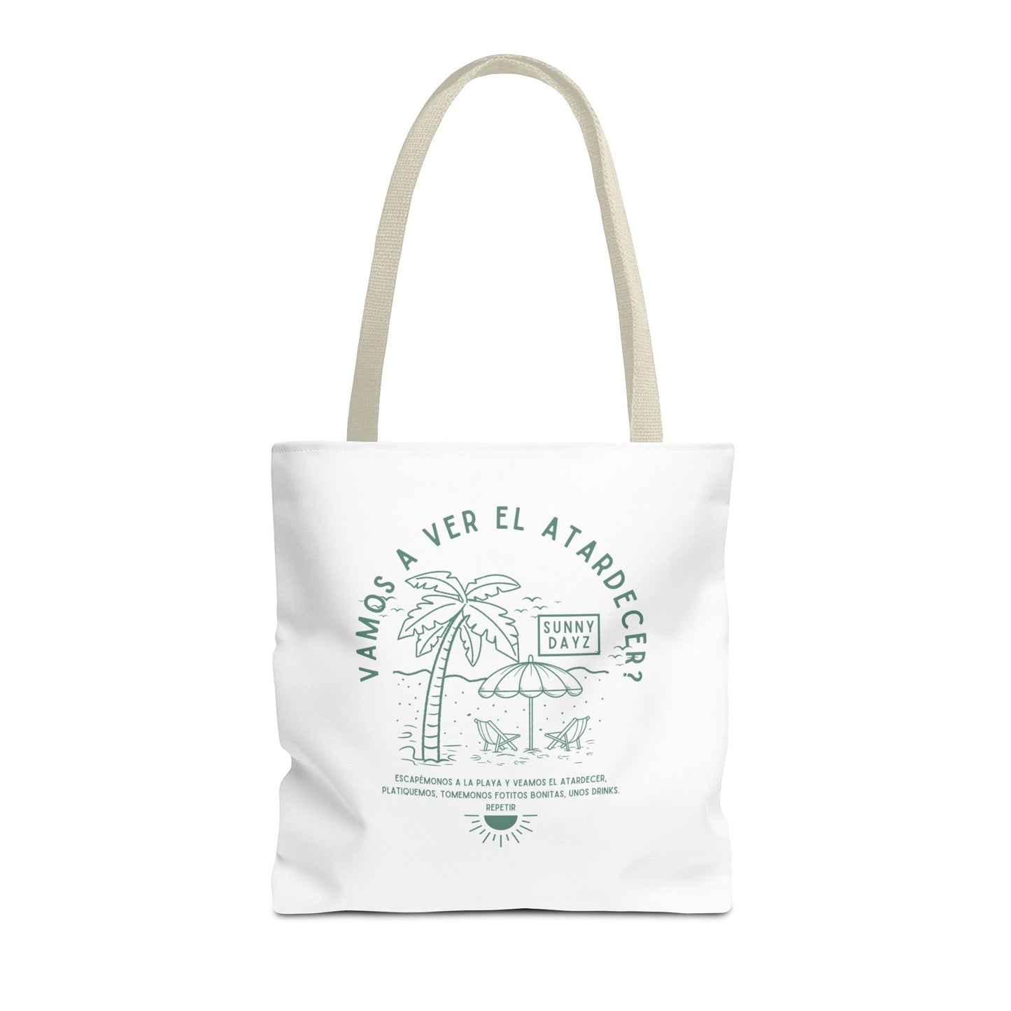 Tote Bag - "Vamos a ver el atardecer?" Tropical Vibes, Beach Essentials, Eco-Friendly, Travel Tote bag