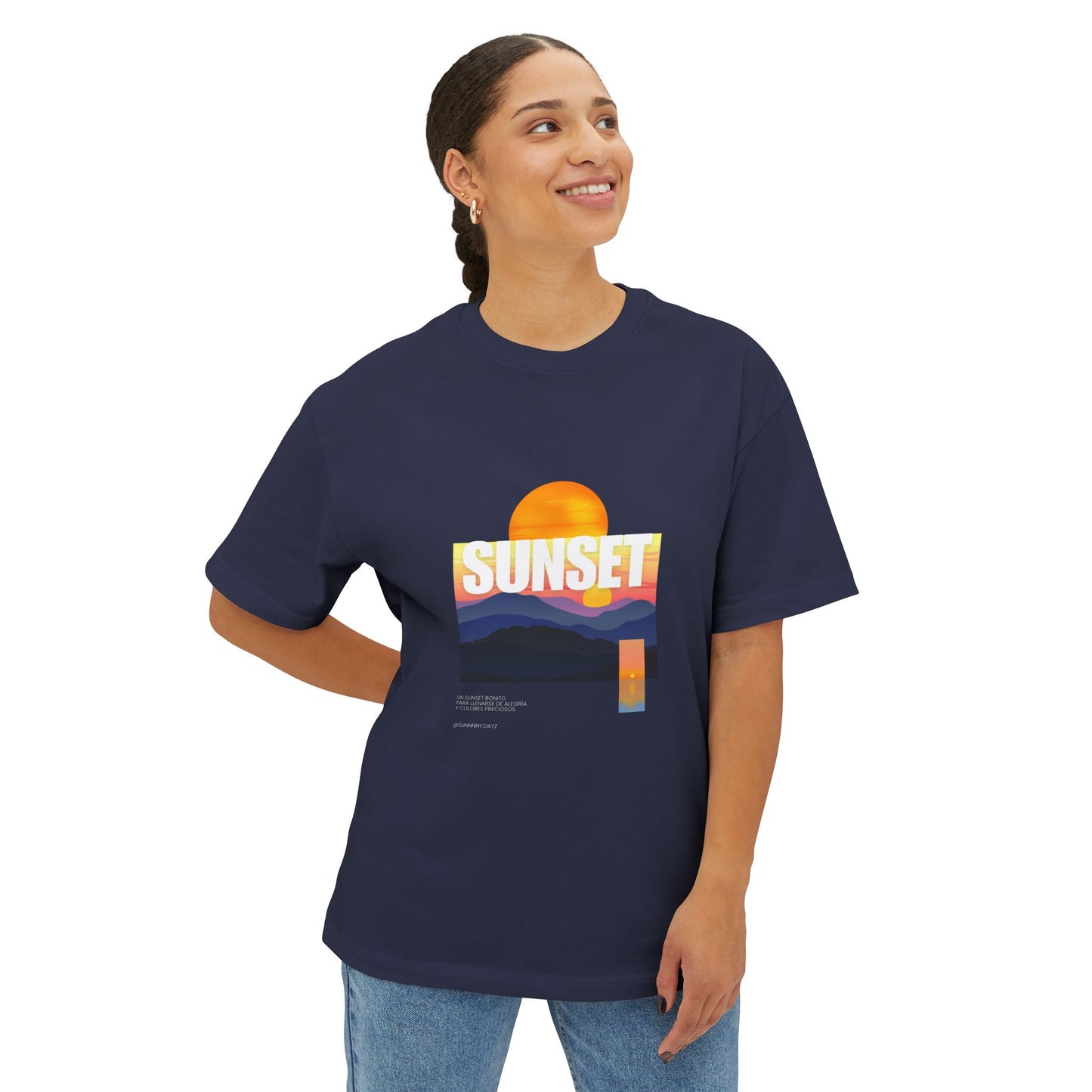 Sunset Vibes Unisex Oversized Boxy Tee | Chill Beachwear T-Shirt, Graphic Tee
