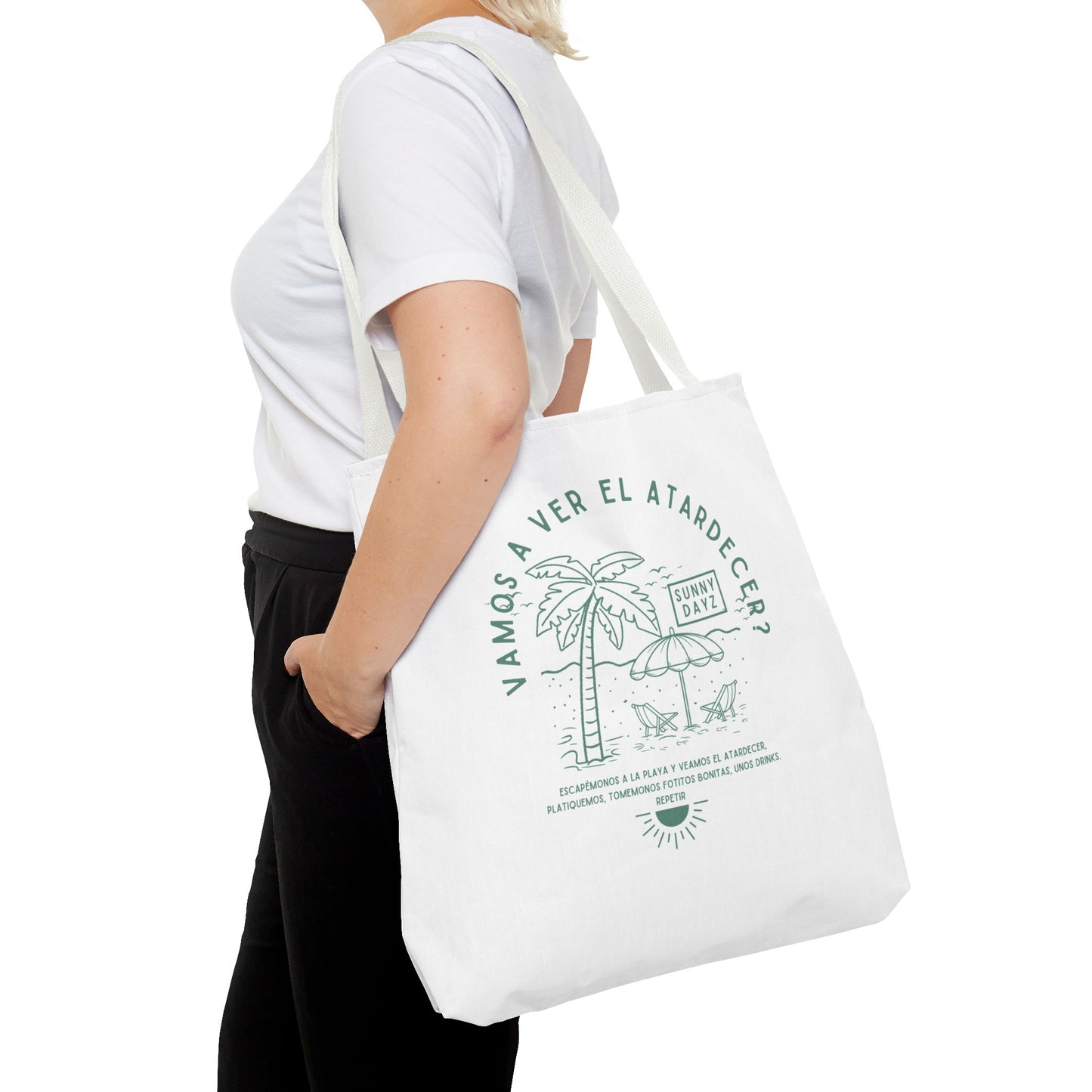 Tote Bag - "Vamos a ver el atardecer?" Tropical Vibes, Beach Essentials, Eco-Friendly, Travel Tote bag