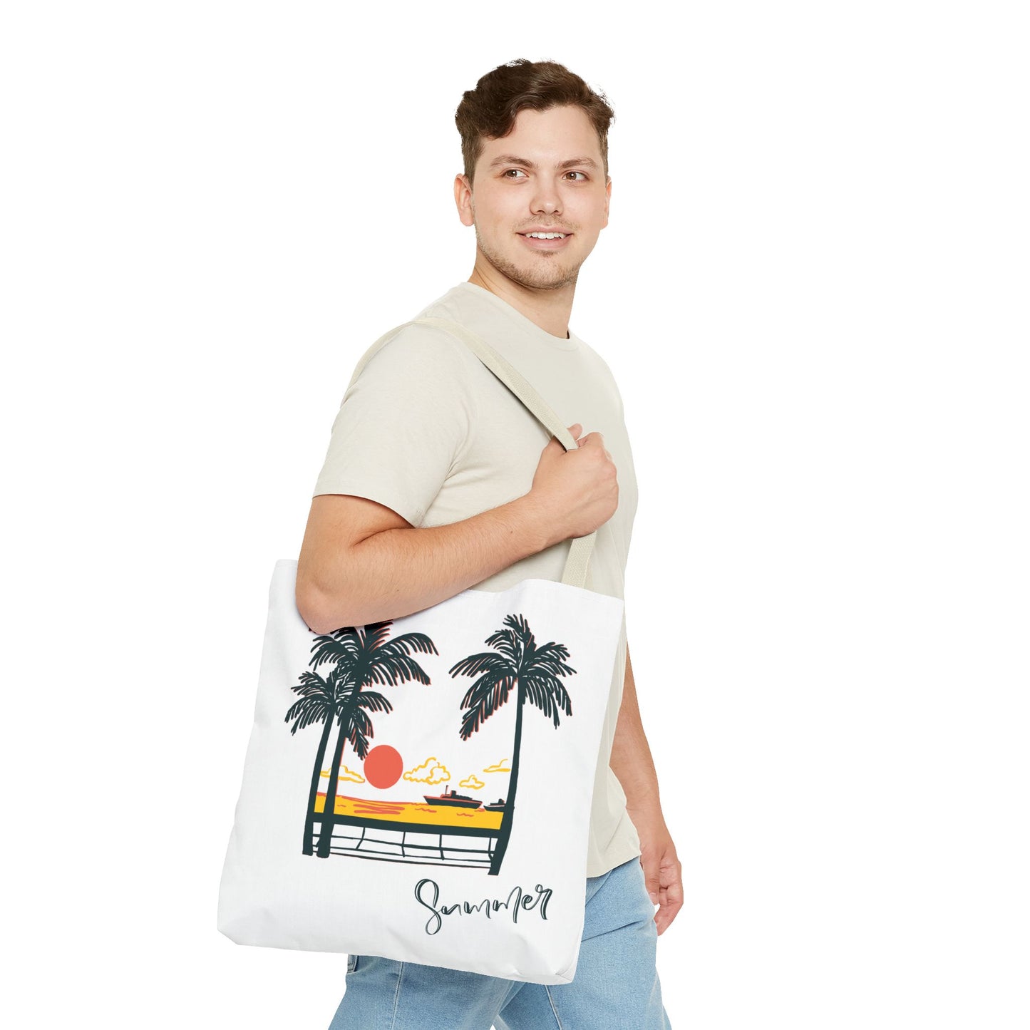 Tote Bag with Summer Vibes, Beach Tote, Palm Tree Design, Stylish Summer Accessory