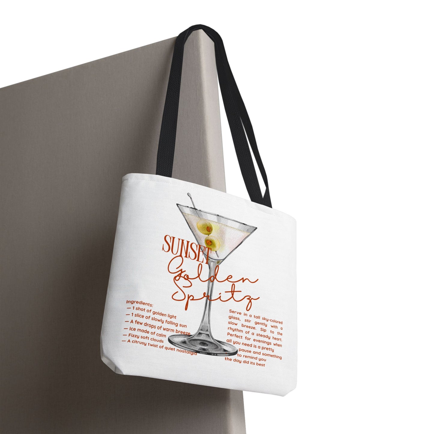 Sunset Golden Spirits Tote Bag, Cocktail Lover Gift, Canvas Bag for Beach, Party, or Everyday Use, Fun Summer Accessory, Travel Tote