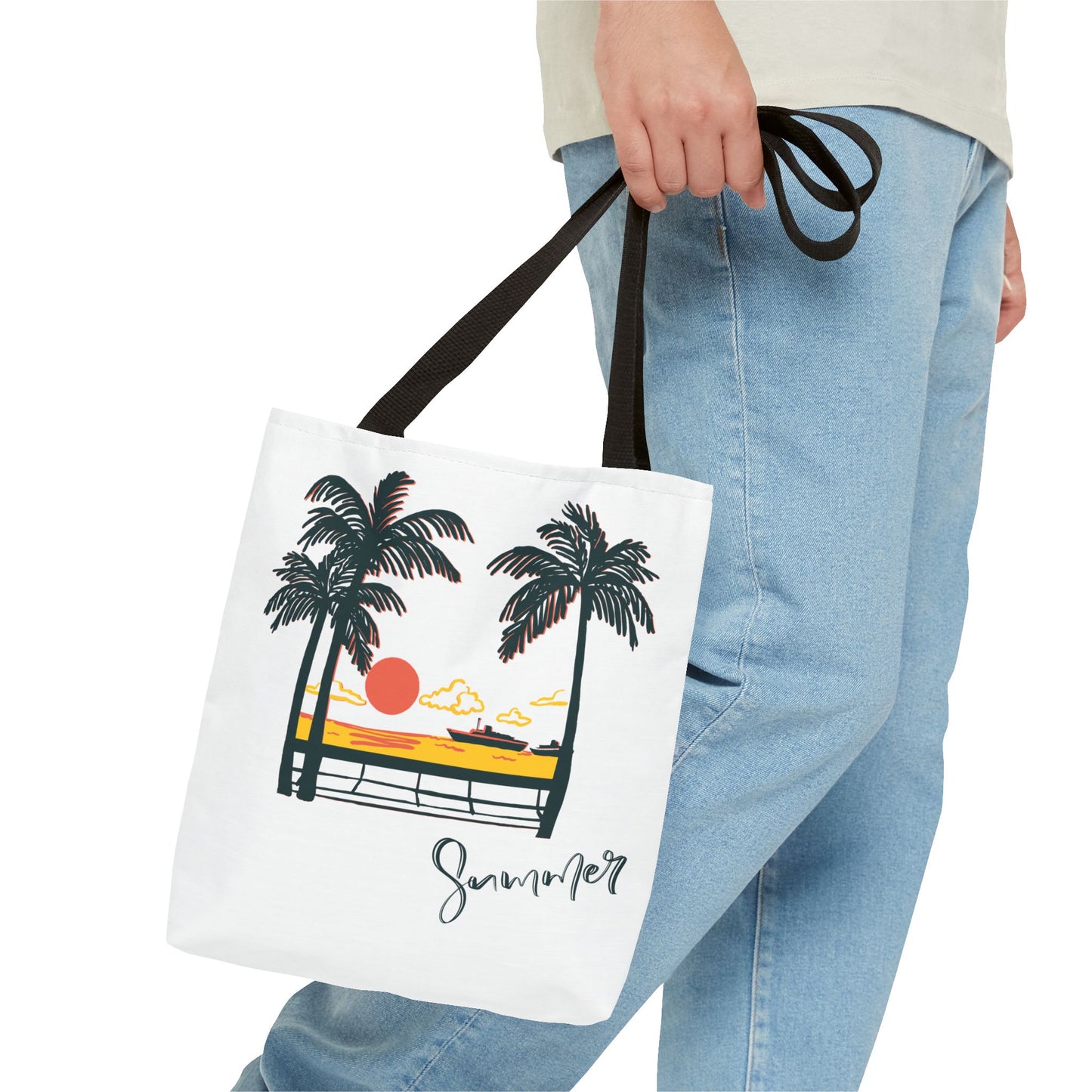 Tote Bag with Summer Vibes, Beach Tote, Palm Tree Design, Stylish Summer Accessory