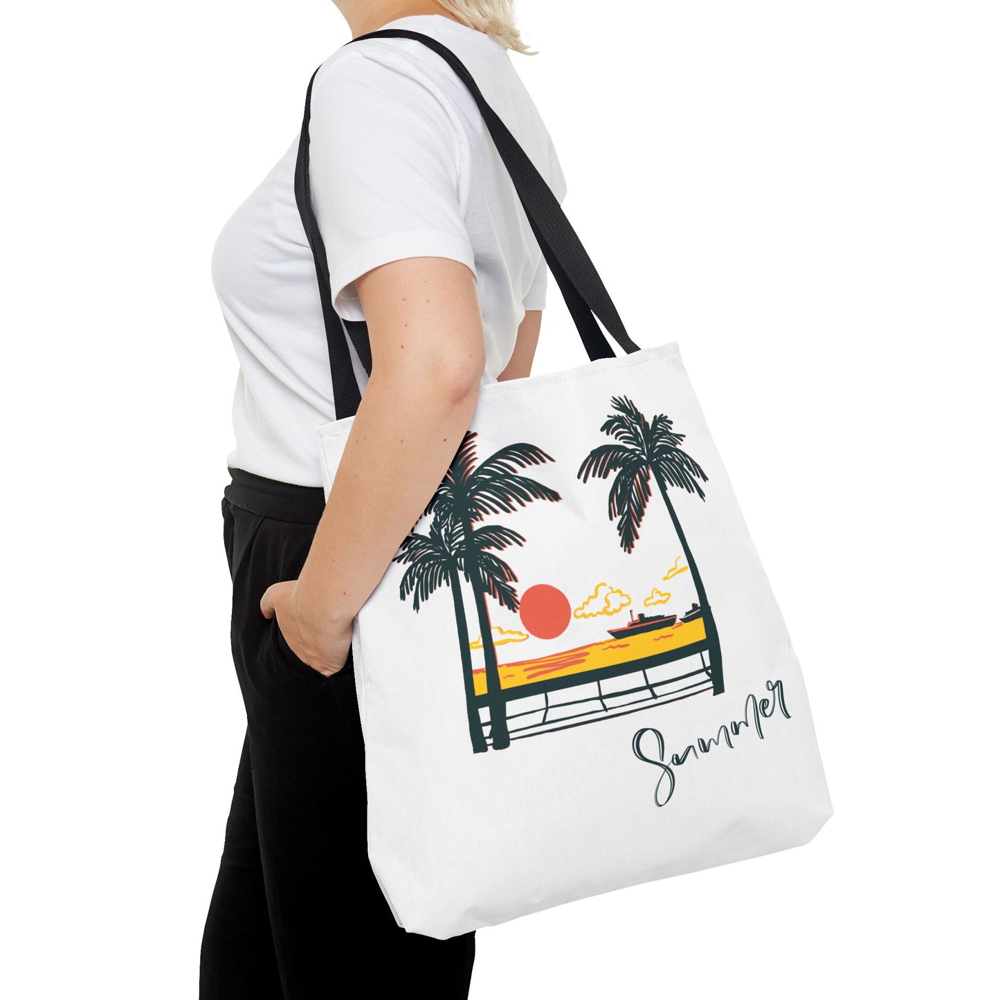 Tote Bag with Summer Vibes, Beach Tote, Palm Tree Design, Stylish Summer Accessory