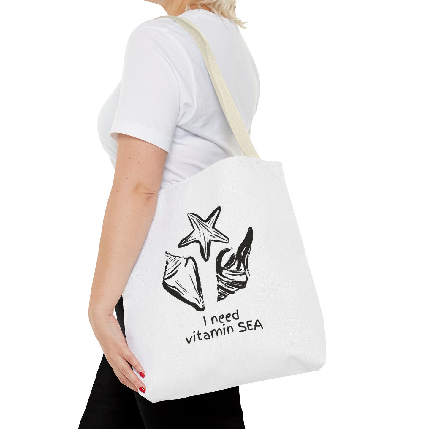 Beachy Tote Bag - I Need Vitamin SEA, Ocean Lover Reusable Shopping Tote, Cute Bag for Travel