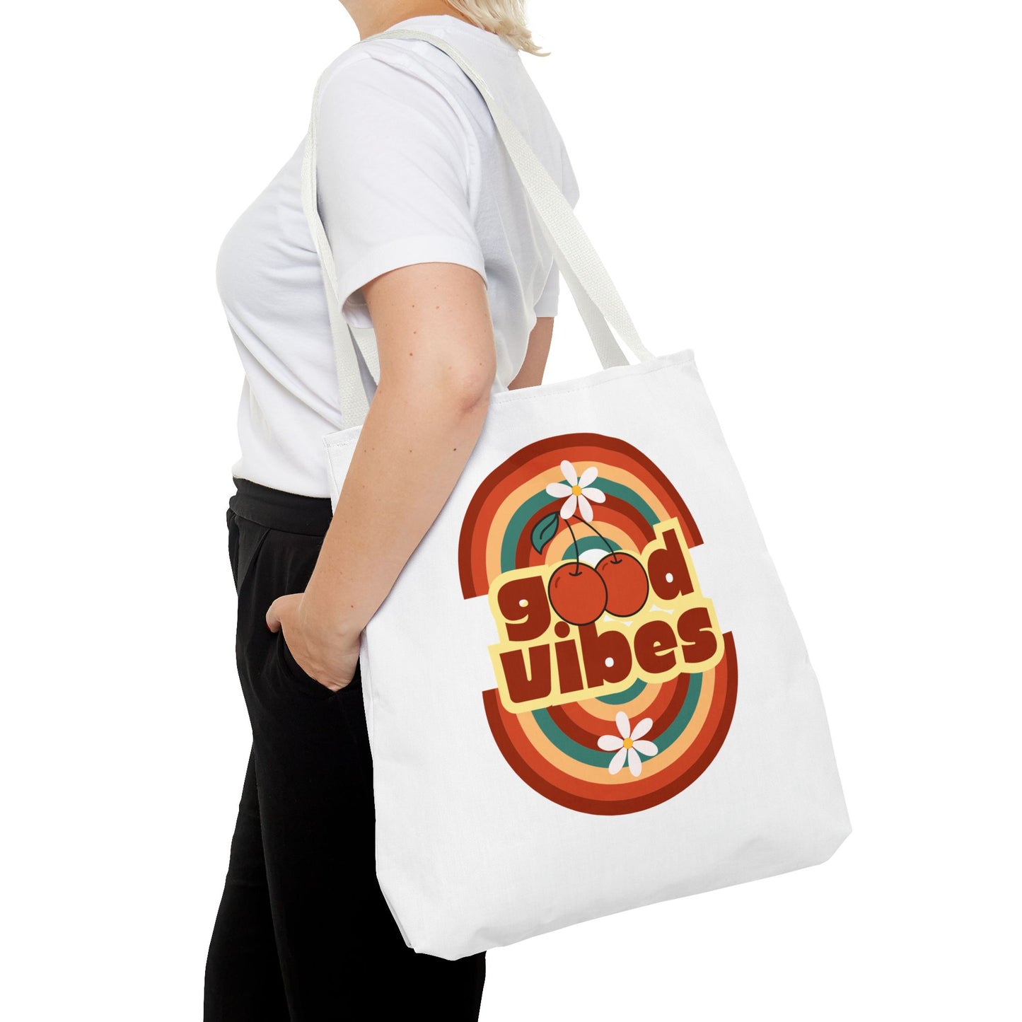 Retro Good Vibes Tote Bag, Stylish Eco-Friendly Tote Beach Bag