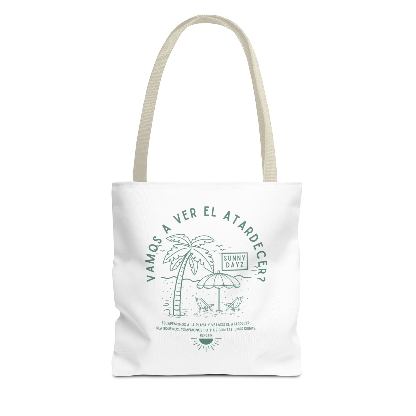 Tote Bag - "Vamos a ver el atardecer?" Tropical Vibes, Beach Essentials, Eco-Friendly, Travel Tote bag