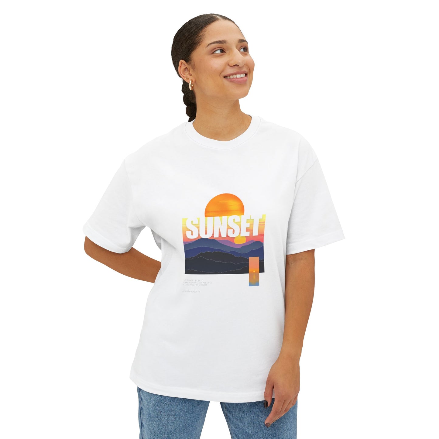 Sunset Vibes Unisex Oversized Boxy Tee | Chill Beachwear T-Shirt, Graphic Tee