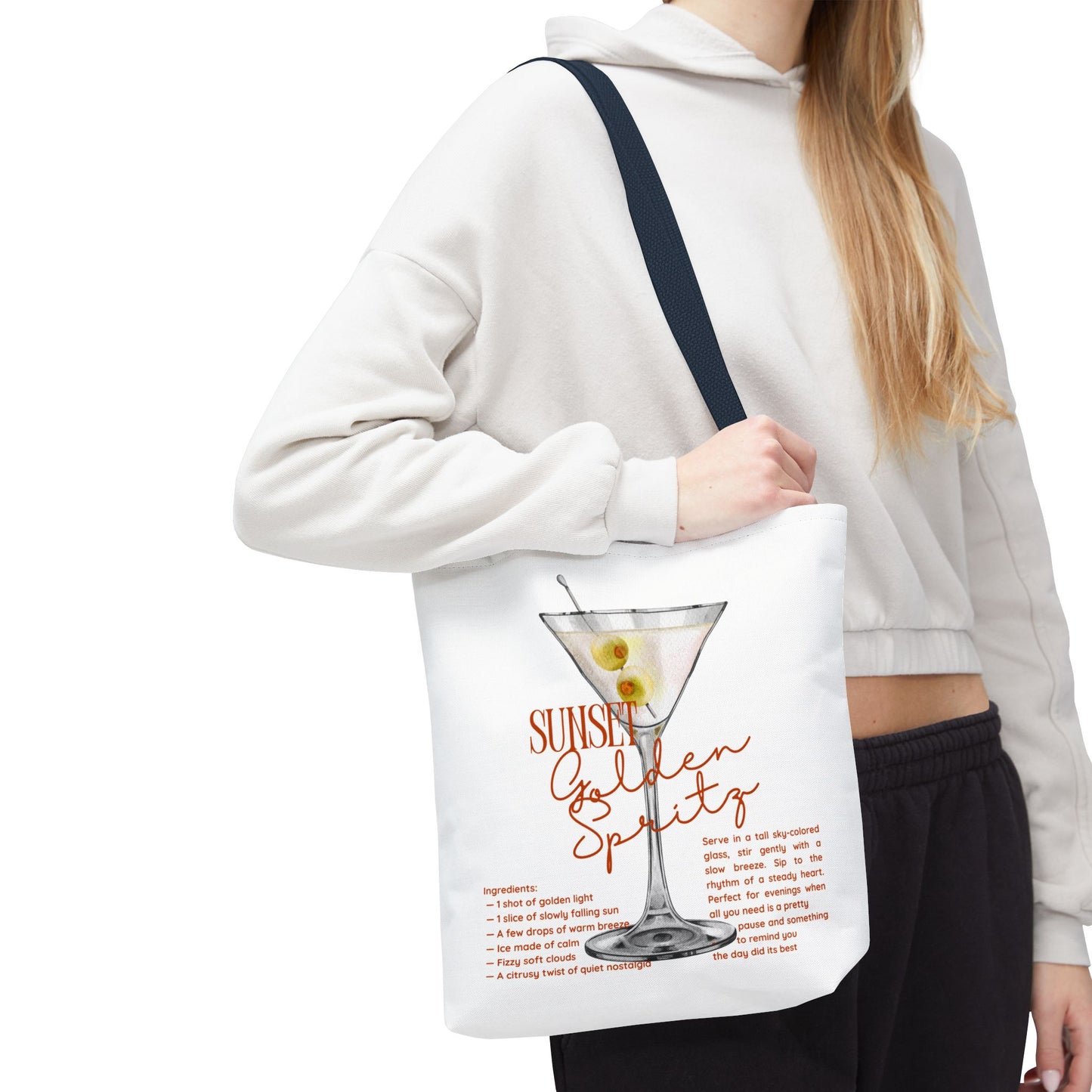 Sunset Golden Spirits Tote Bag, Cocktail Lover Gift, Canvas Bag for Beach, Party, or Everyday Use, Fun Summer Accessory, Travel Tote