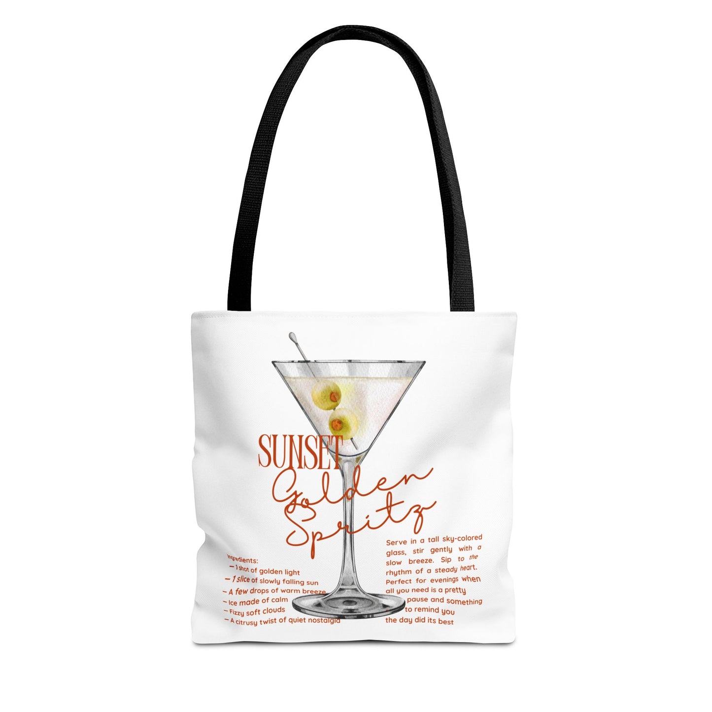 Sunset Golden Spirits Tote Bag, Cocktail Lover Gift, Canvas Bag for Beach, Party, or Everyday Use, Fun Summer Accessory, Travel Tote