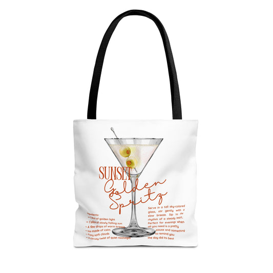 Sunset Golden Spirits Tote Bag, Cocktail Lover Gift, Canvas Bag for Beach, Party, or Everyday Use, Fun Summer Accessory, Travel Tote