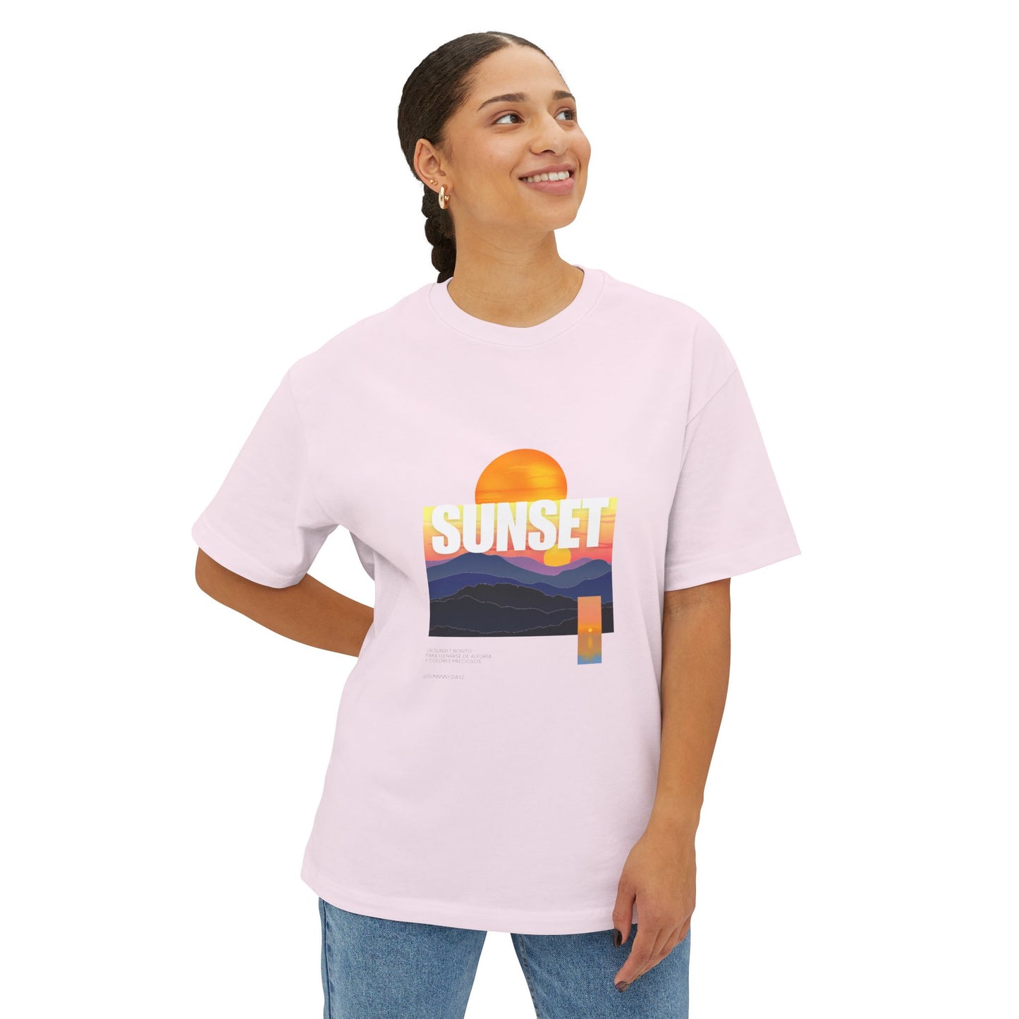 Sunset Vibes Unisex Oversized Boxy Tee | Chill Beachwear T-Shirt, Graphic Tee