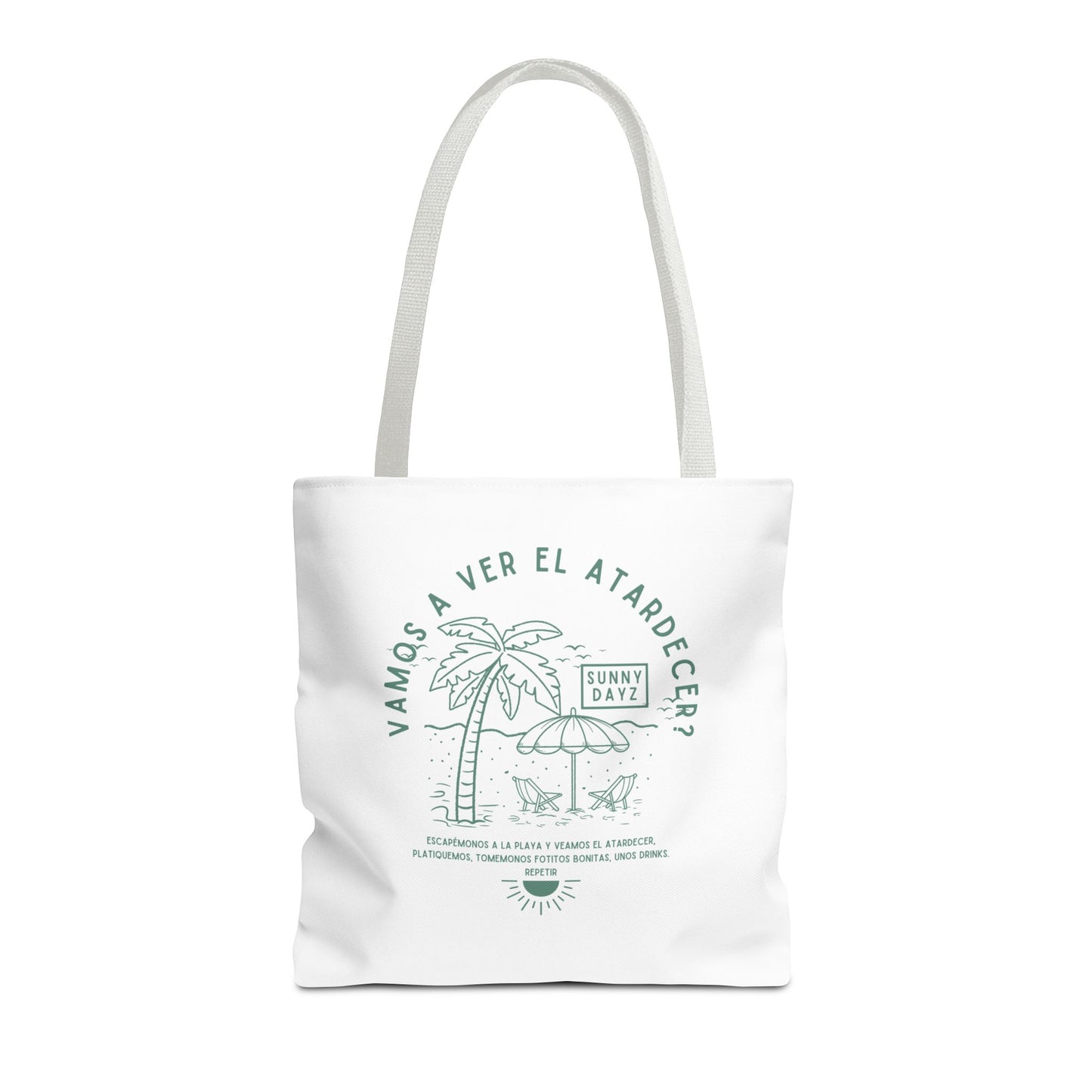 Tote Bag - "Vamos a ver el atardecer?" Tropical Vibes, Beach Essentials, Eco-Friendly, Travel Tote bag