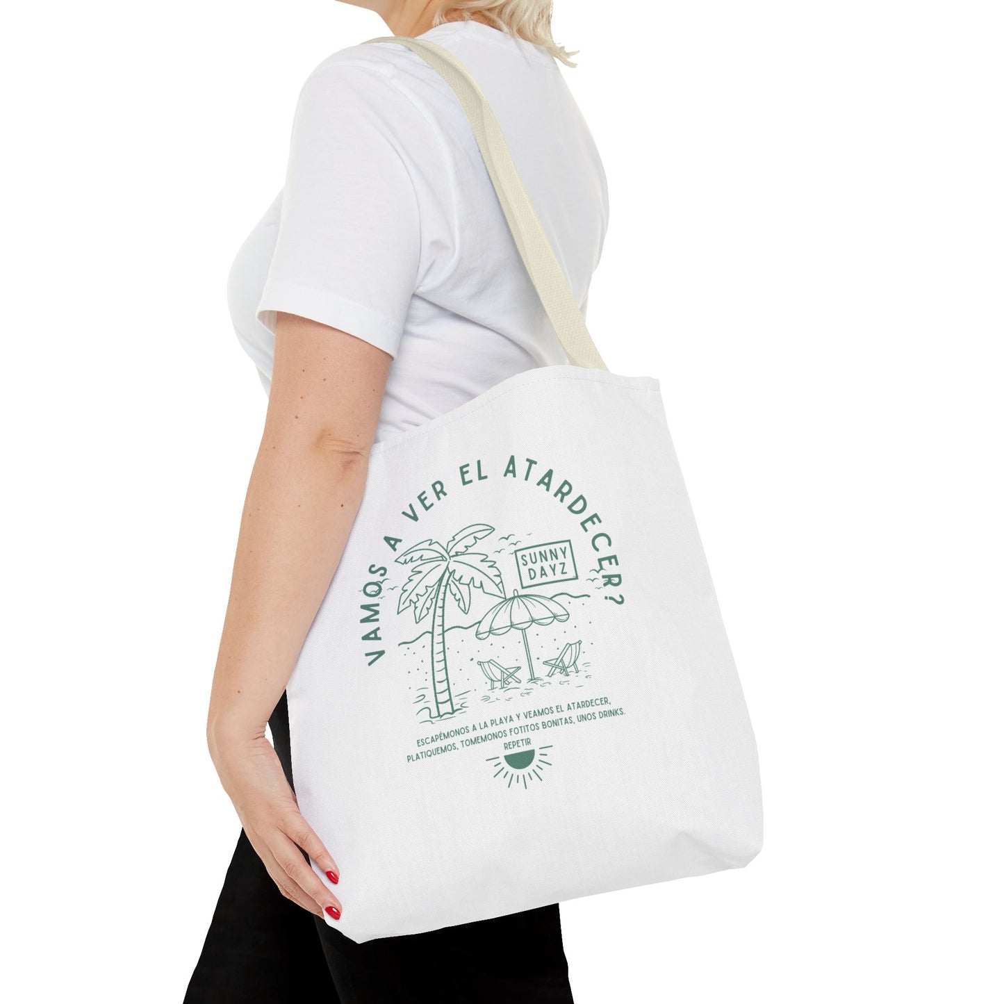 Tote Bag - "Vamos a ver el atardecer?" Tropical Vibes, Beach Essentials, Eco-Friendly, Travel Tote bag