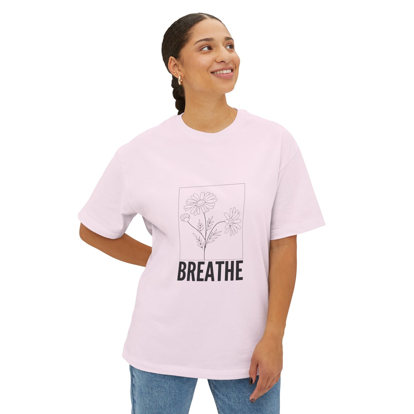 Relaxed Fit T-Shirt with 'Breathe' Design for Mindfulness - Unisex Oversized Boxy Tee