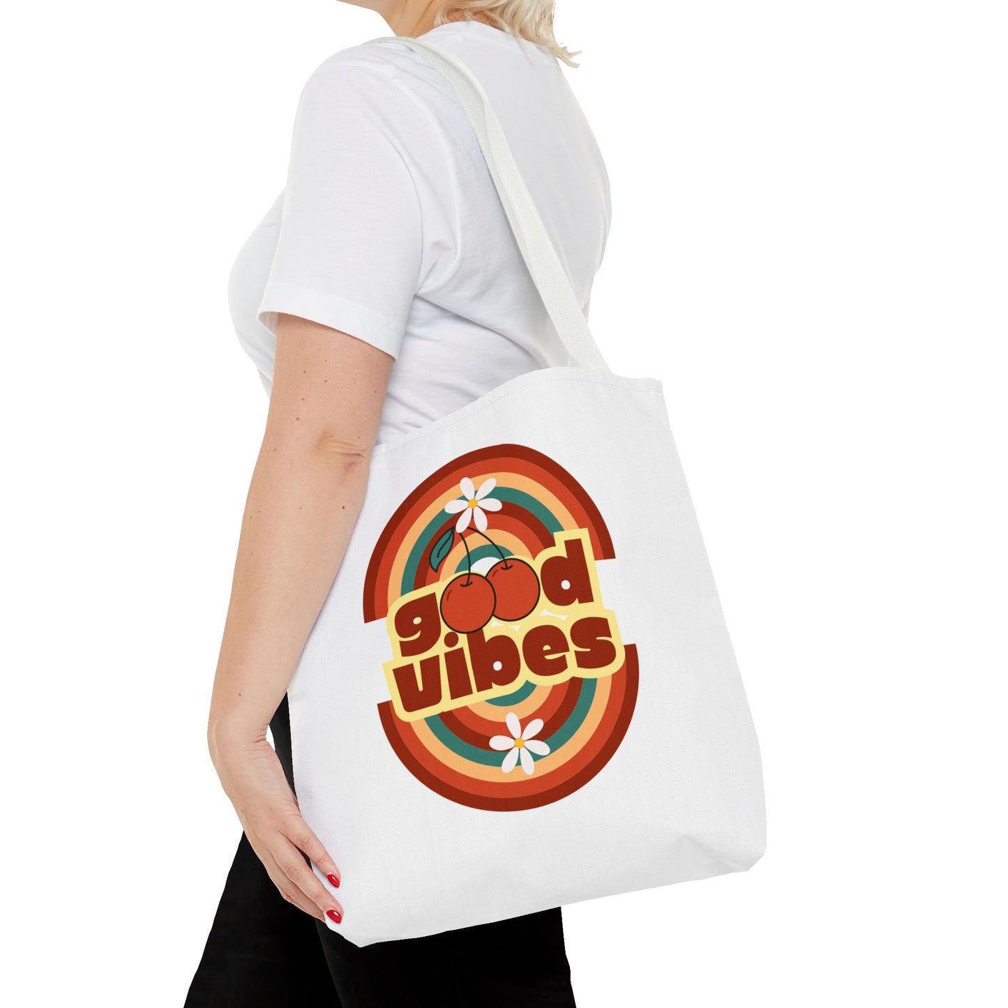 Retro Good Vibes Tote Bag, Stylish Eco-Friendly Tote Beach Bag